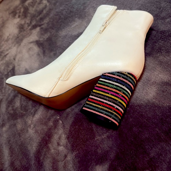 White Ankle Boot with Multicolor Heel - Picture 3 of 5